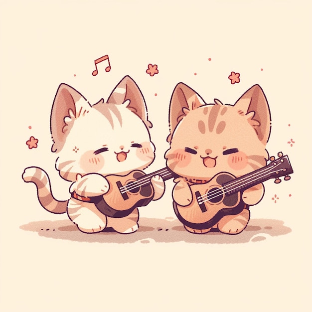 Cute couple cat with guitar