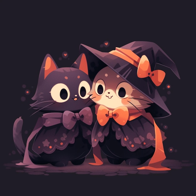 cute couple cat with halloween
