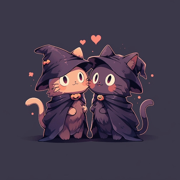 cute couple cat with halloween