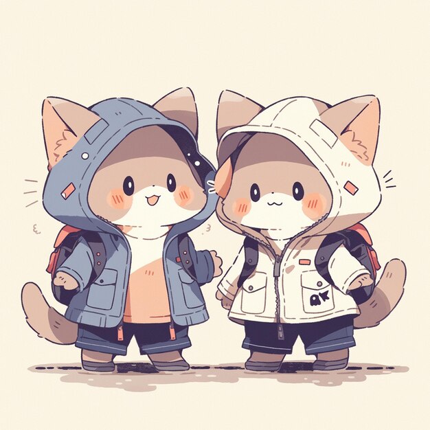 cute couple cat with jacket