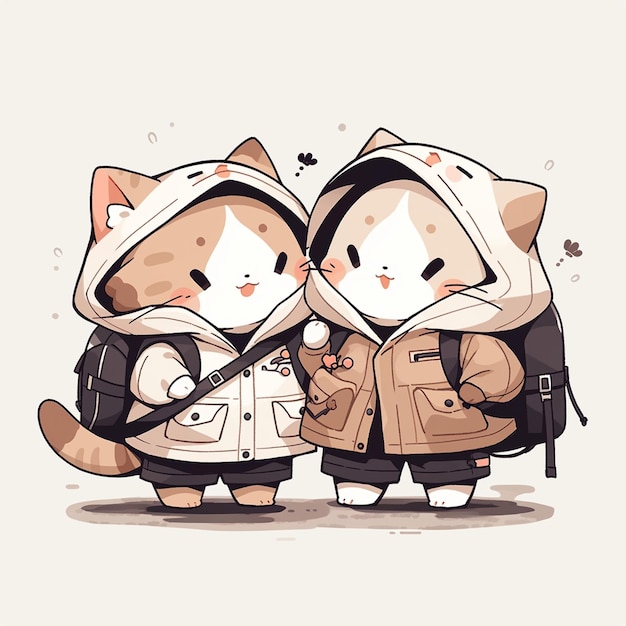ジャケットを着たかわいいカップルの猫