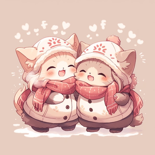 cute couple cat with new year