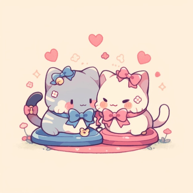 cute couple cat with phone