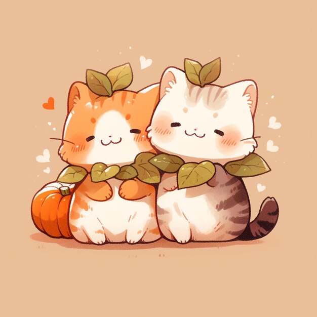 cute couple cat with pumpkin