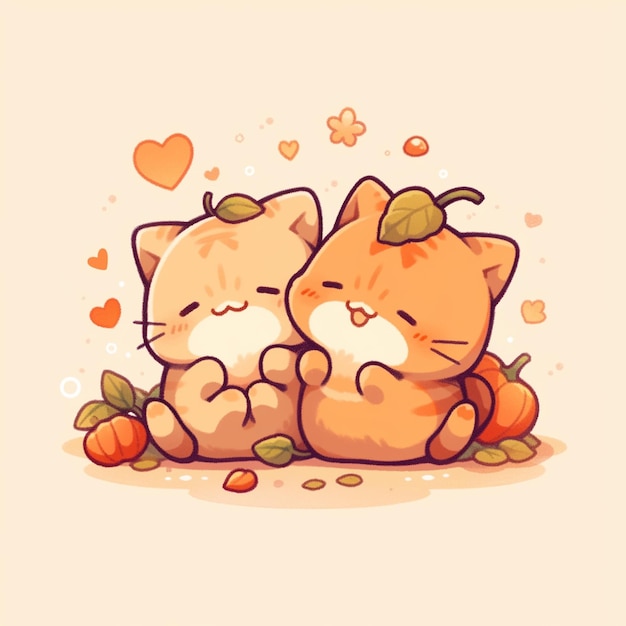 Photo cute couple cat with pumpkin