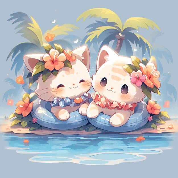 Photo cute couple cat with summer