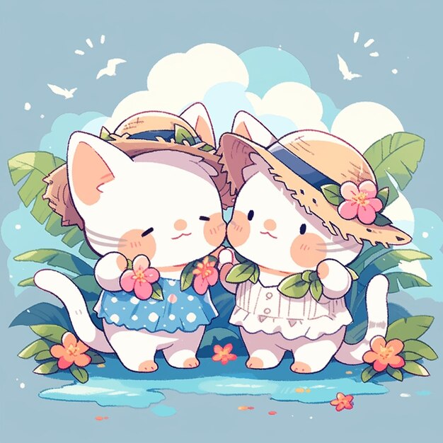 Photo cute couple cat with summer