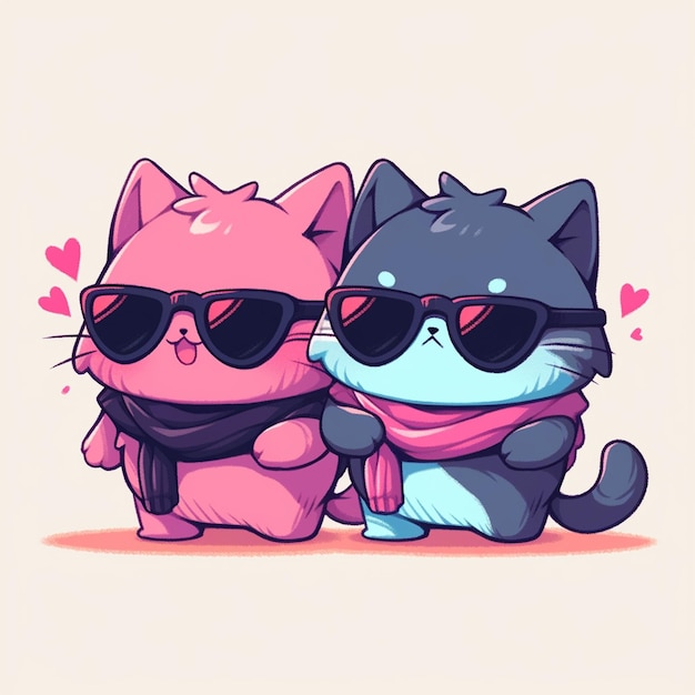 cute couple cat with sunglasses