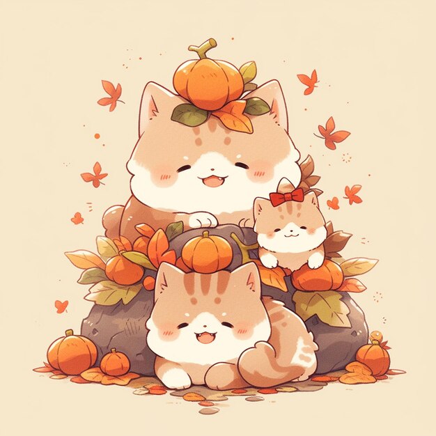 cute couple cat with thanksgiving