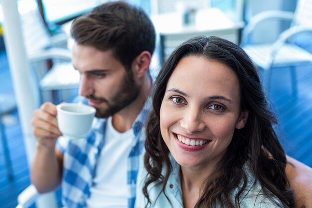 Cute couple having coffee together