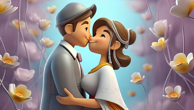 Милая пара целуется в романтическом настроении.
