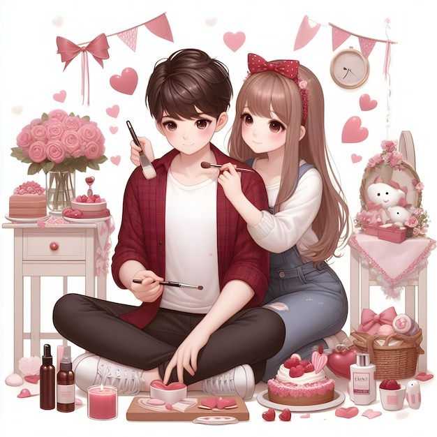 Cute Couple make preparations for valentines party