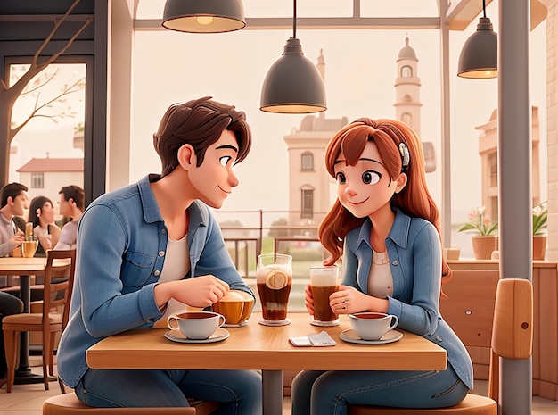 Cute couple spend time in a cafe