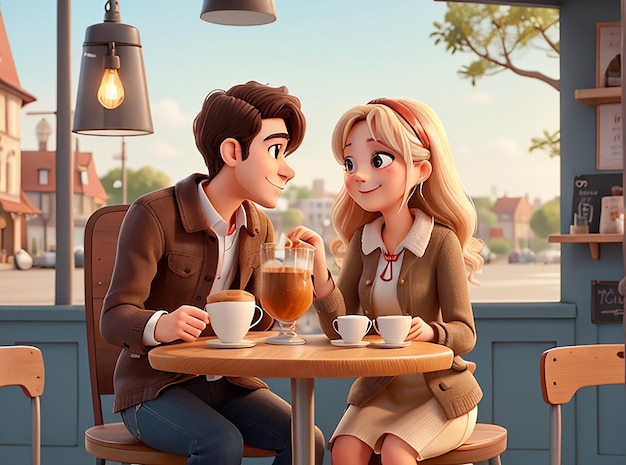 Cute couple spend time in a cafe