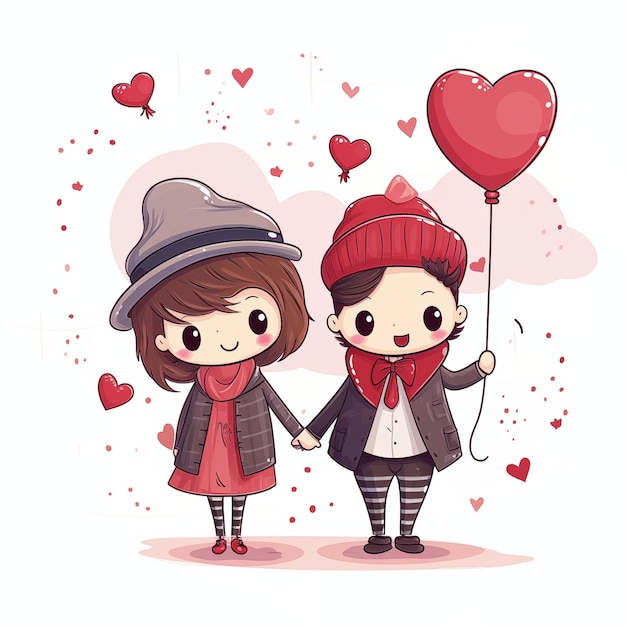 Cute couple Valentine's day collection element on white background