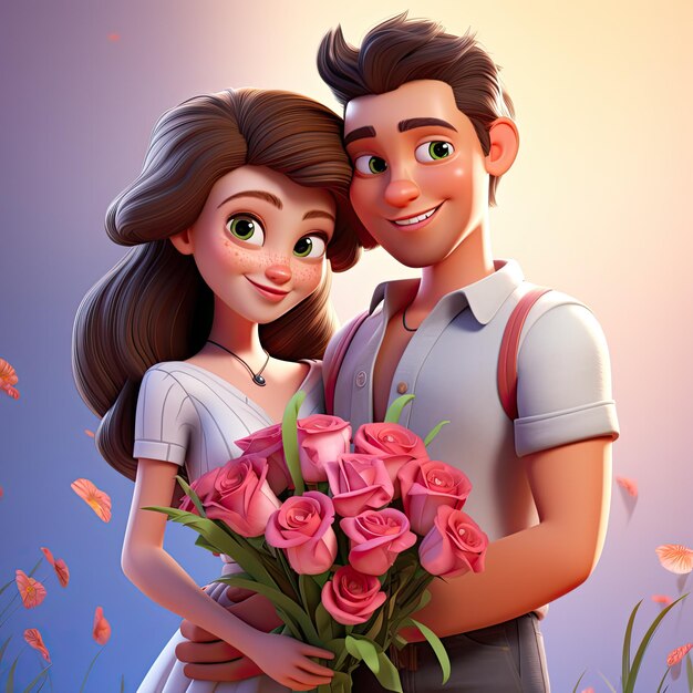 Cute Couple With Beautiful Flower Valentine Day