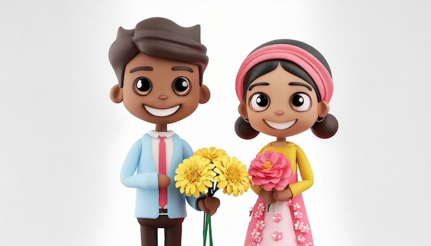 Cute couple with flowers