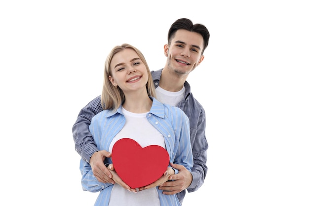 Cute couple with heart isolated on white background