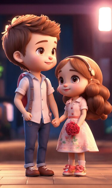 Photo cute couples 3d animated character