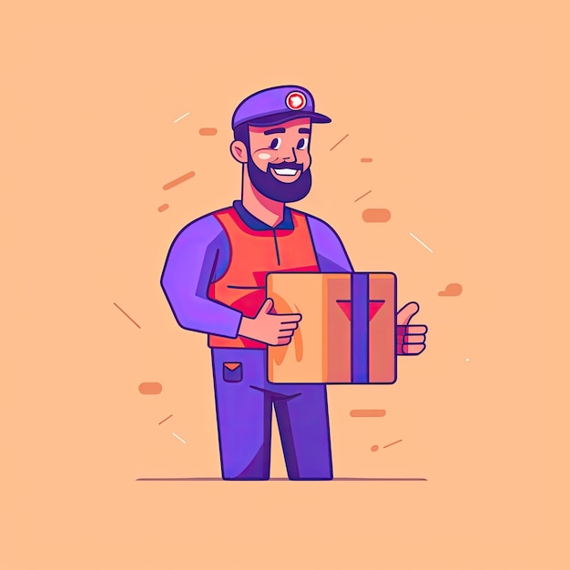 Cute Courier Delivery Package Cartoon Icon Illustration People Transportation Icon Concept Isolated