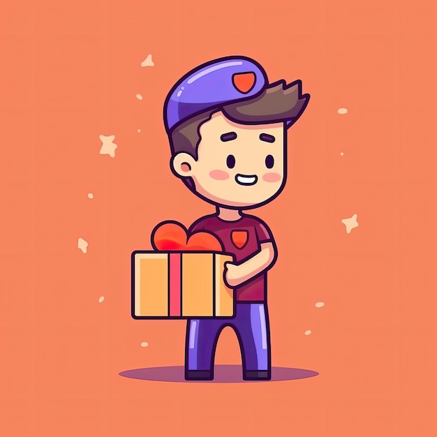 Cute Courier Delivery Package Cartoon Icon Illustration People Transportation Icon Concept Isolated