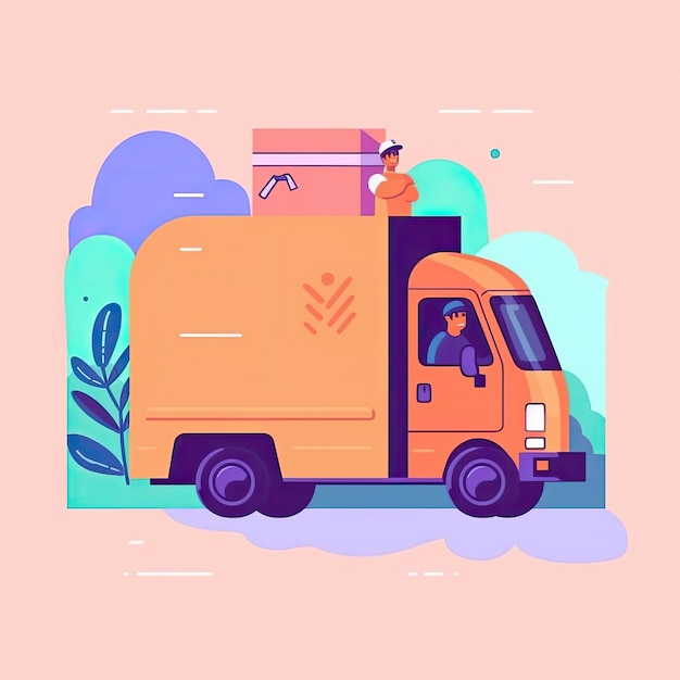 Photo cute courier delivery package cartoon icon illustration people transportation icon concept isolated