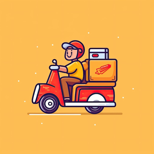 Cute Courier Delivery Package Cartoon Icon Illustration People Transportation Icon Concept Isolated