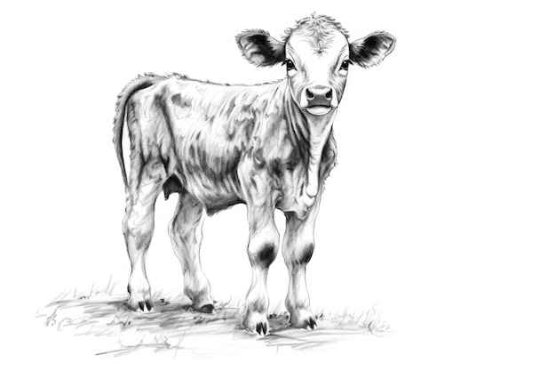 Cute Cow drawing on white background generative AI