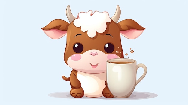 Cute cow drinking boba milk tea with milk cartoon vector icon illustration animal drink isolated