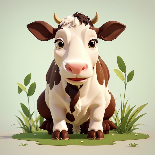 Милая корова ест траву мультфильм векторная икона иллюстрация животная природа икона концепция изолированная плоскость