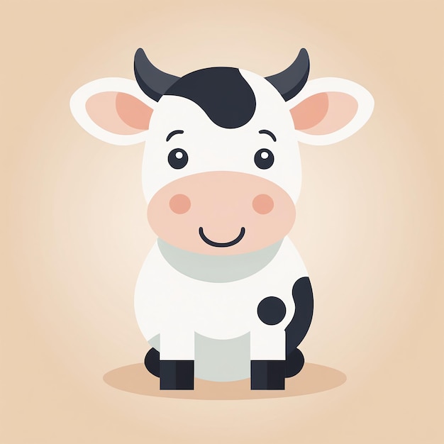 Photo cute cow flat 2d cartoon illustration