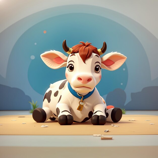 Cute cow lay on floor cartoon vector icon illustration animal nature icon concept isolated flat