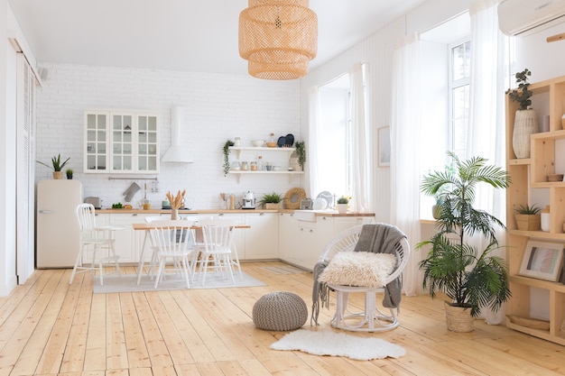 Cute cozy light interior design of the kitchen