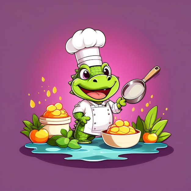 Cute Crocodile Chef Cooking Egg Cartoon Vector Crocodile chef dieren koken cartoon