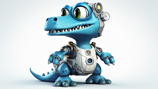 Cute crocodile robot funny robotic animal con white background