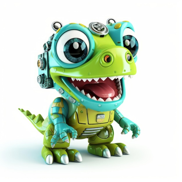 Cute crocodile robot funny robotic animal isolated over white background