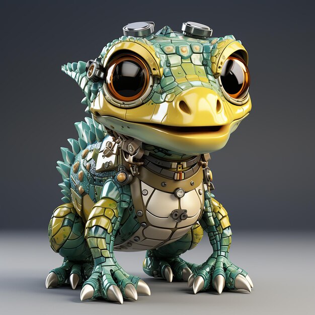 Photo cute crocodile robot funny robotic animal isolated