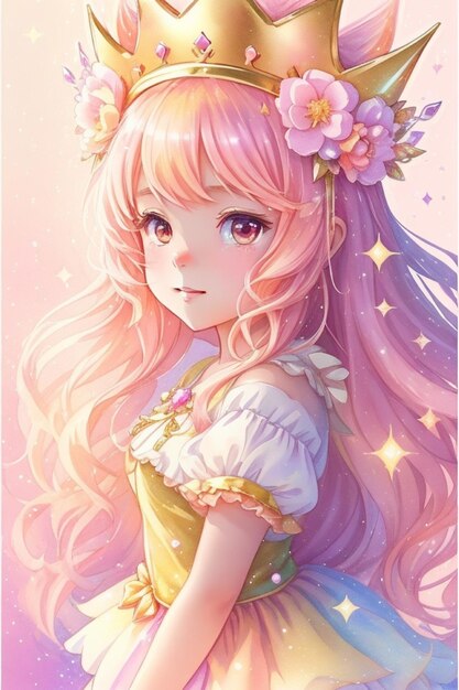 Cute Crowned Maiden Anime Princess with a Golden Touch