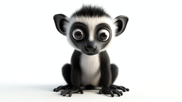 Photo a cute and cuddly lemur sits on a white background it has big round eyes and a long bushy tail