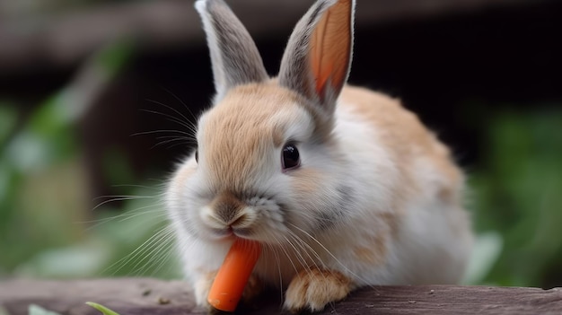 Cute and cuddly rabbit nibbling carrot AI generated