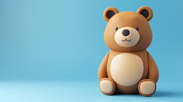 Cute and cuddly teddy bear sitting on a blue background The bear is brown with a creamcolored belly and has a friendly smile on its face