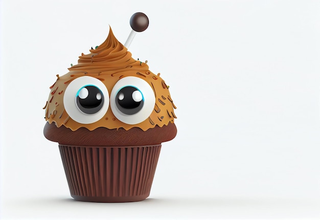 Cute cupcake character 3d rendering