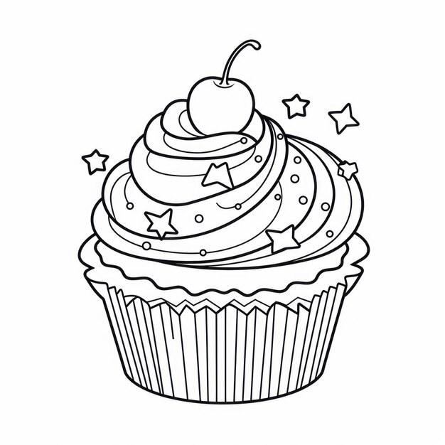 Photo cute cupcake for coloring book