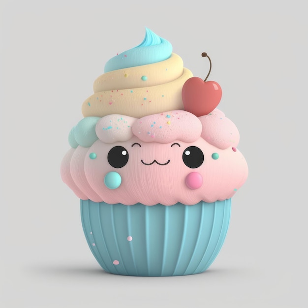 Cute Cupcake cute on white background generative AI