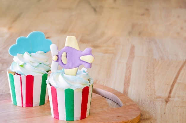 Cute Cupcake On Wood Table.