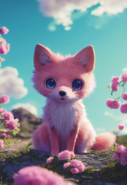 Premium Photo | A cute and cute little pink fox generative ai
