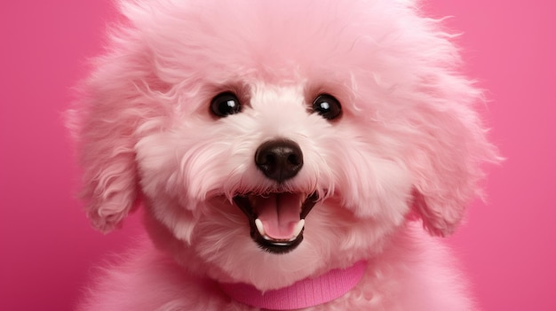 Photo a cute cute pink animal is smiling against a pink background