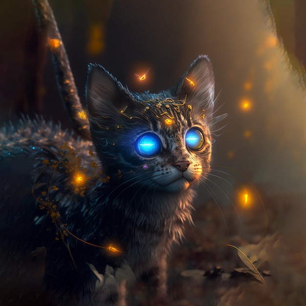 Photo cute cyberpunk cat, post apocalypse character, animal cute