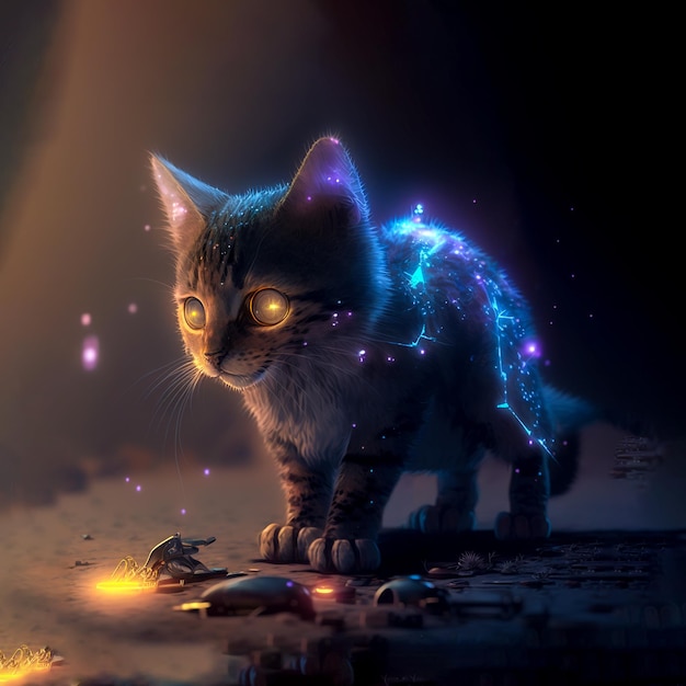 Симпатичный киберпанк-кот, персонаж постапокалипсиса, милое животное