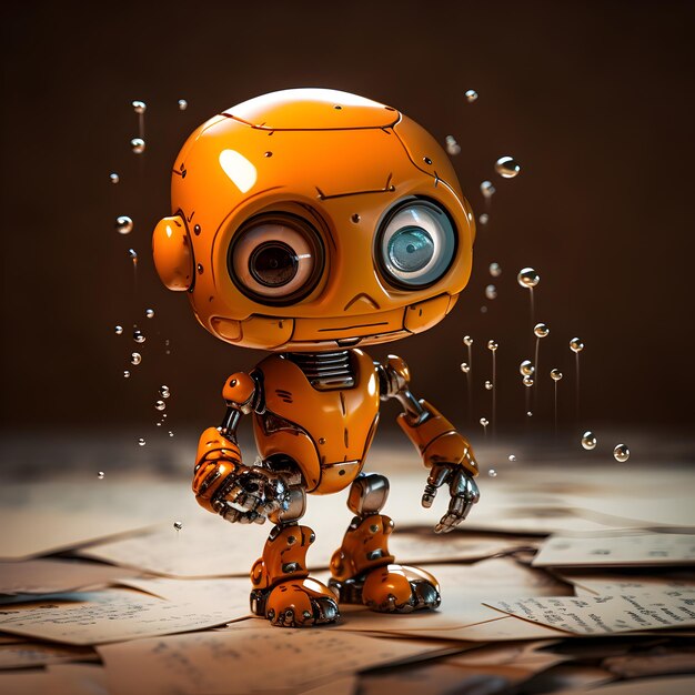 A cute cyberpunk orange robot